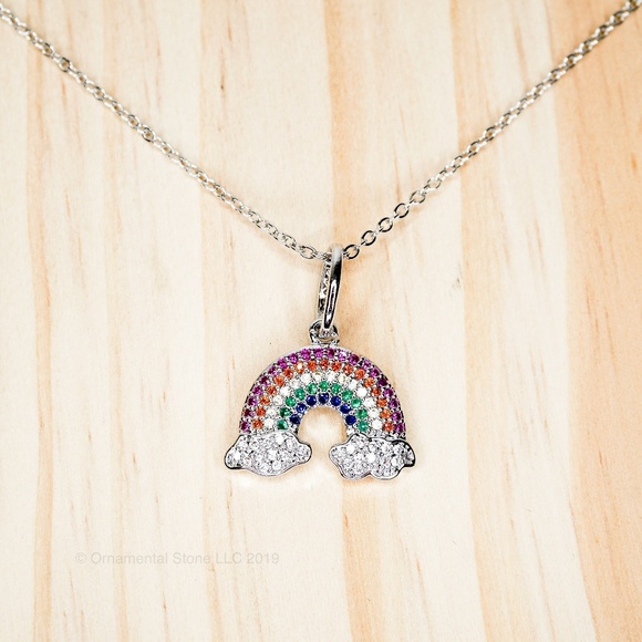 Ornamental Stone Jewelry - Rainbow Clouds Cubic Zirc Pave Pendant Necklace 67
